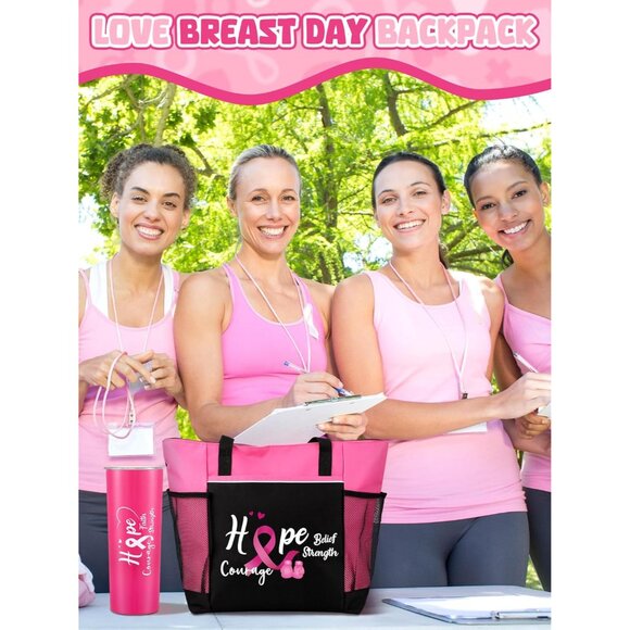 Breast Cancer Awareness Gifts Tote Bag Tumbler Care Package for Women - Picture 3 of 6